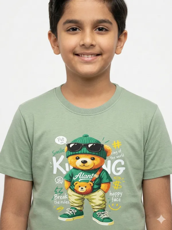 Light_Green_Cotton_Teddy_Bear_Graphic_Dtf_Print_T_Shirt_For_Boys