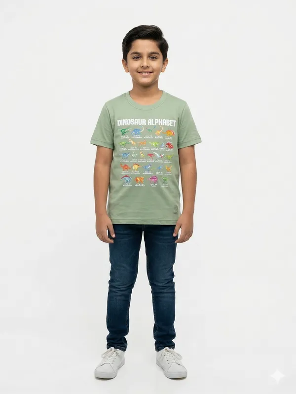 Light_Green_100%_Cotton_Dinosaur_Alphabet_Graphic_Dtf_PrintT_Shirt_For_Boys