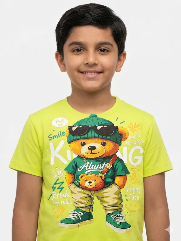 Neon_Green_Cotton_Graphic_Print_Bear_Design_T_Shirt_For_Boys