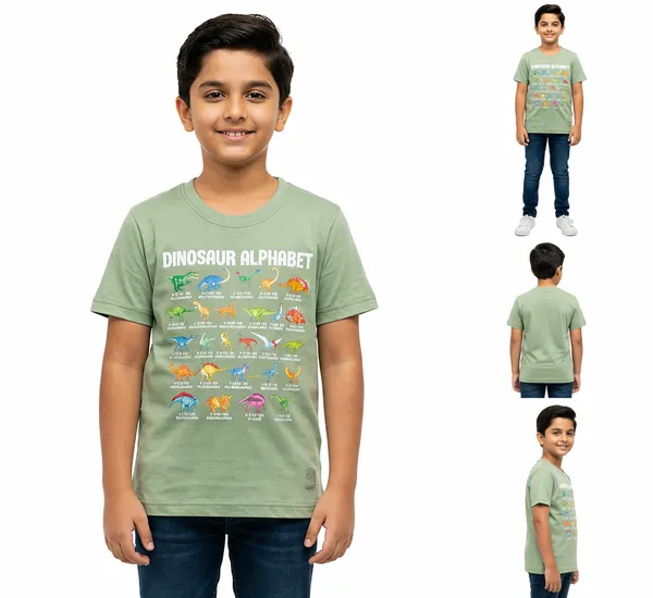 Light_Green_100%_Cotton_Dinosaur_Alphabet_Graphic_Dtf_PrintT_Shirt_For_Boys