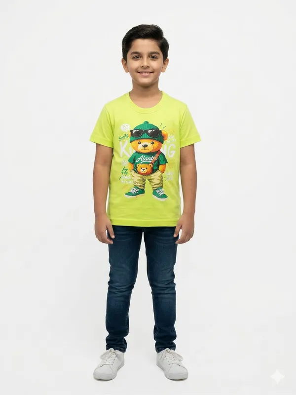 Neon_Green_Cotton_Graphic_Print_Bear_Design_T_Shirt_For_Boys