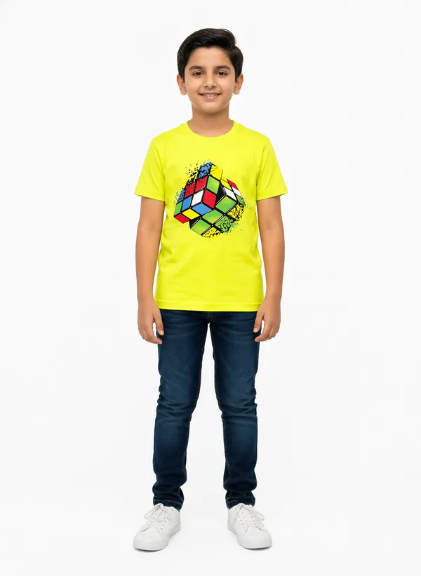 Neon_Green_Cotton_Rubik_Cube_Graphic_Print_T_Shirt_For_Boys