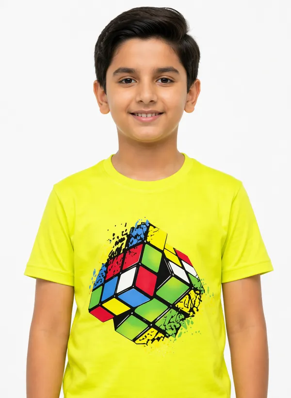 Neon_Green_Cotton_Rubik_Cube_Graphic_Print_T_Shirt_For_Boys