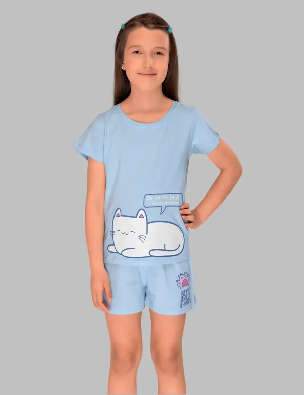 Lazy_Kitty_Shorts_Set_For_Girls