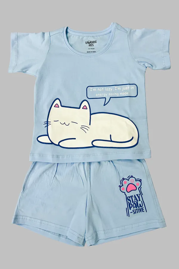 Lazy_Kitty_Shorts_Set_For_Girls