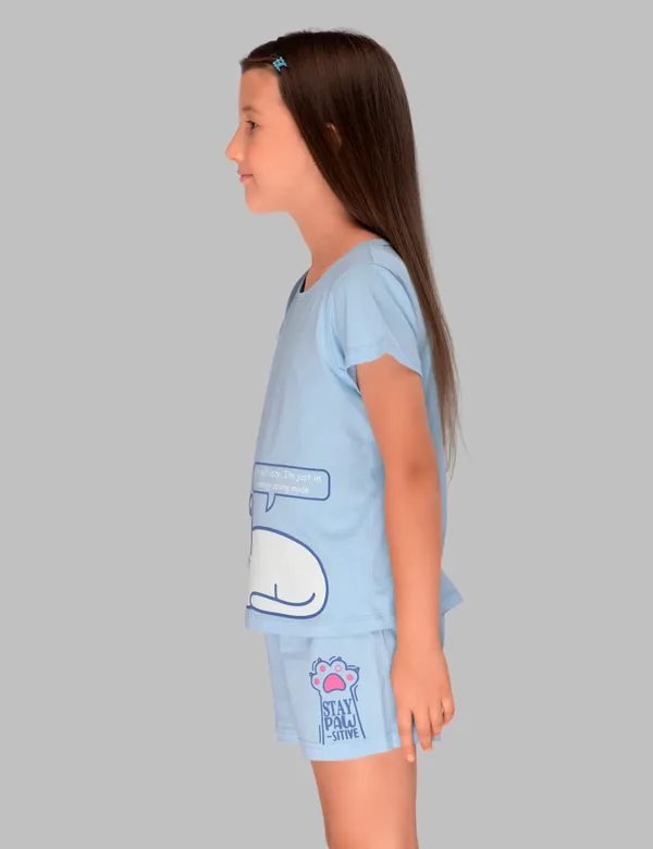 Lazy_Kitty_Shorts_Set_For_Girls