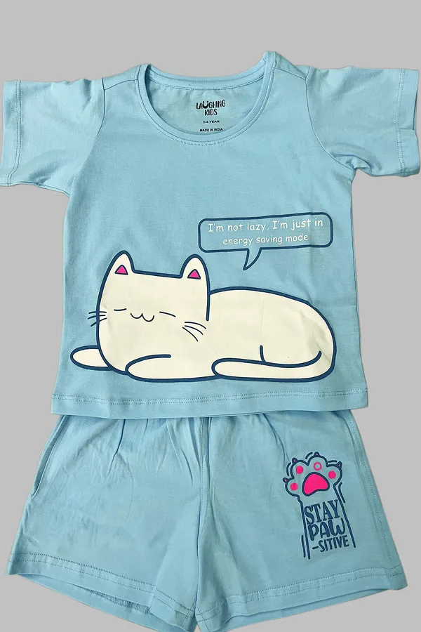 Lazy_Kitty_Shorts_Set_For_Girls
