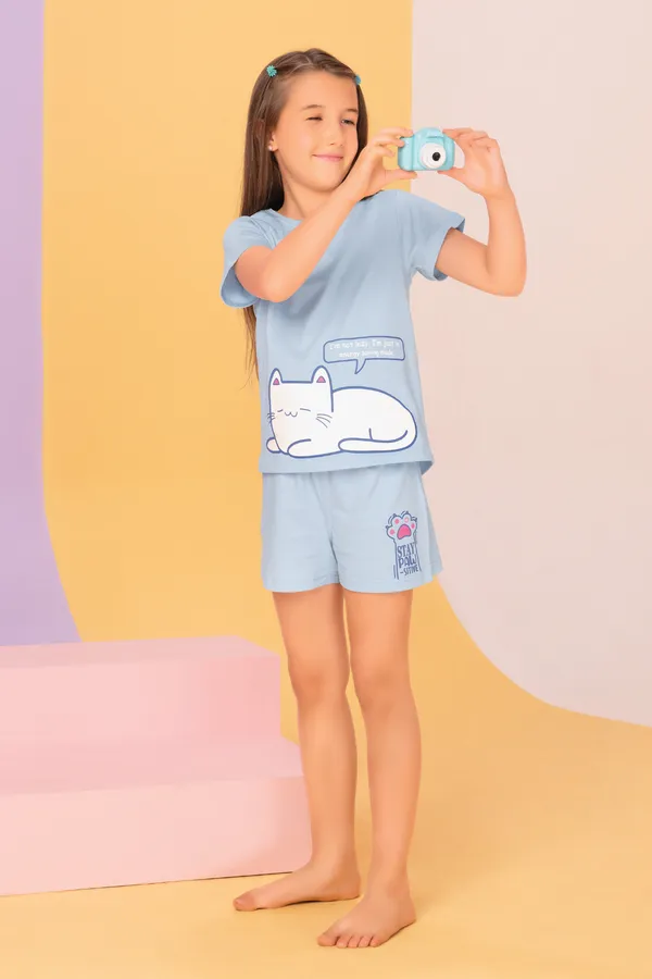 Lazy_Kitty_Shorts_Set_For_Girls