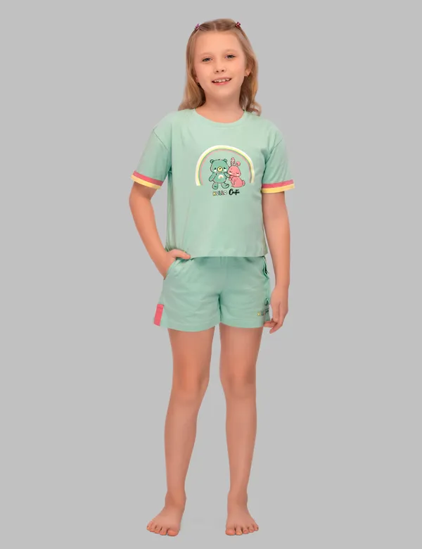 Teal_Bunny_And_Teddy_Shorts_Set_For_Girls