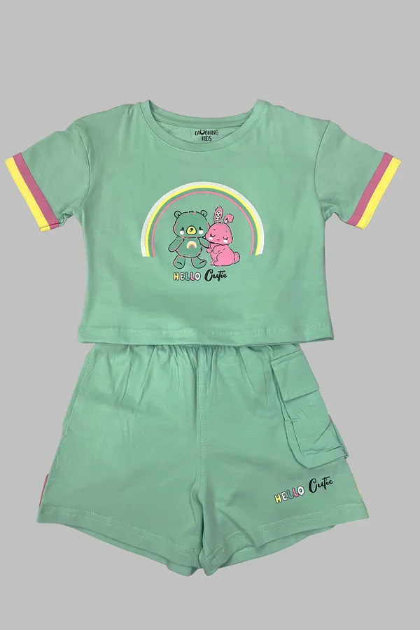 Teal_Bunny_And_Teddy_Shorts_Set_For_Girls