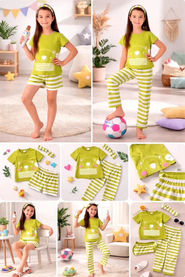 3_Piece_Nightsuits_Top_Pajama_Shorts_Sets_For_Girls