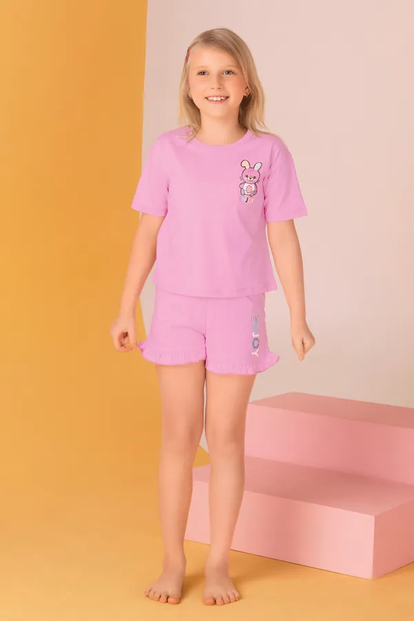 Pink_Back_Print_Teddy_Shorts_Set_For_Girls
