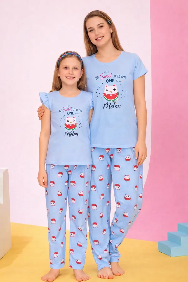 Blue_Cotton_Twinning_Top_Pajama_Set_For_Moms