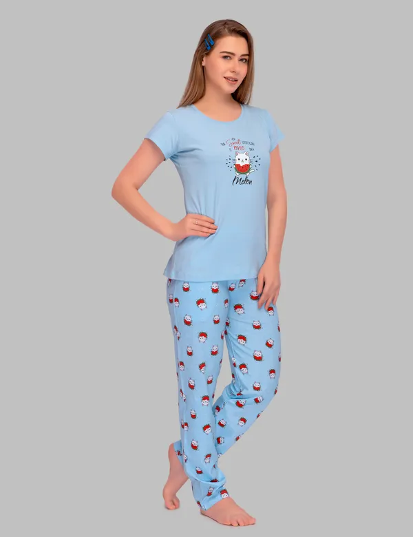Blue_Cotton_Twinning_Top_Pajama_Set_For_Moms