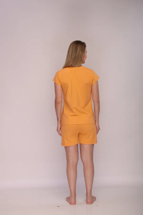 Orange_Cotton_Twinning_Top_Shorts_Set_For_Moms