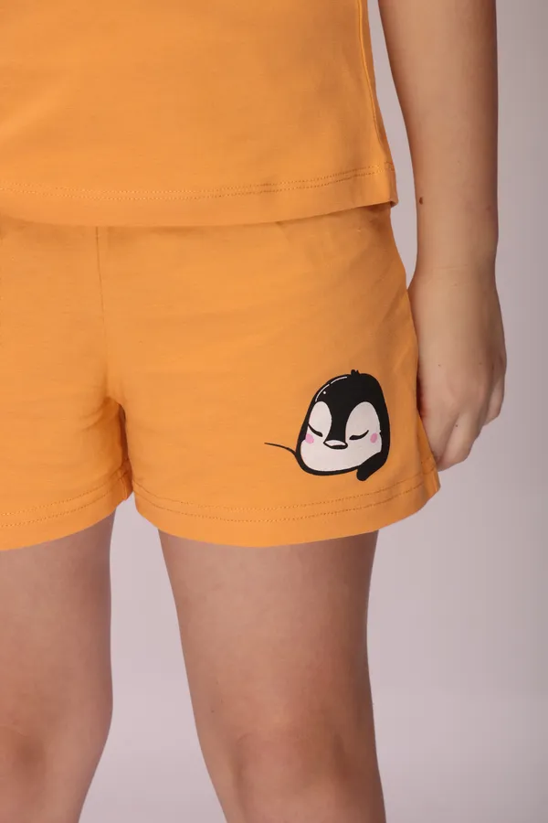 Orange_Cotton_Twinning_Top_Shorts_Set_For_Moms