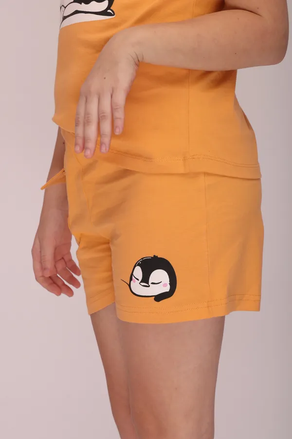 Orange_Cotton_Twinning_Top_Shorts_Set_For_Moms