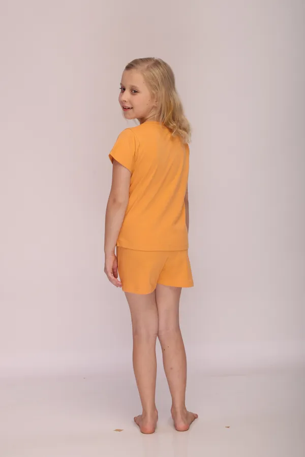 Orange_Cotton_Twinning_Top_Shorts_Set_For_Moms