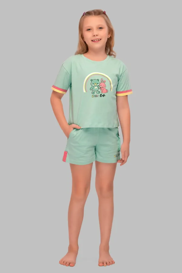 Green_Cotton_Twinning_Top_Shorts_Set_For_Moms