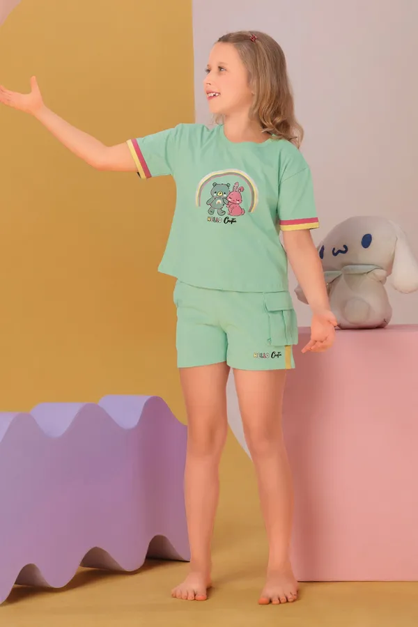 Green_Cotton_Twinning_Top_Shorts_Set_For_Moms