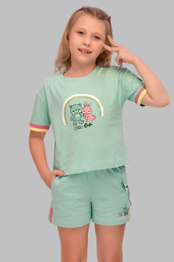 Green_Cotton_Twinning_Top_Shorts_Set_For_Moms