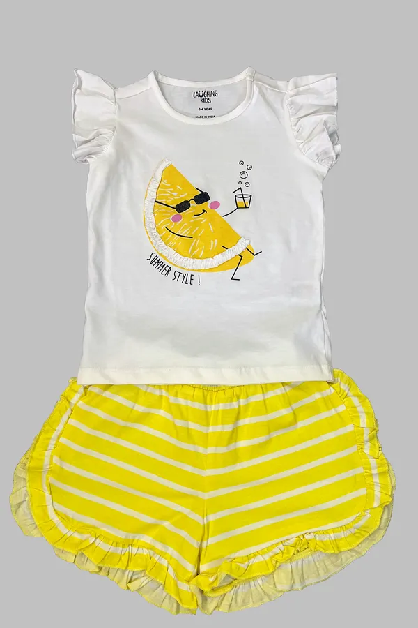 White_Summer_Special_Shorts_Set_For_Girls