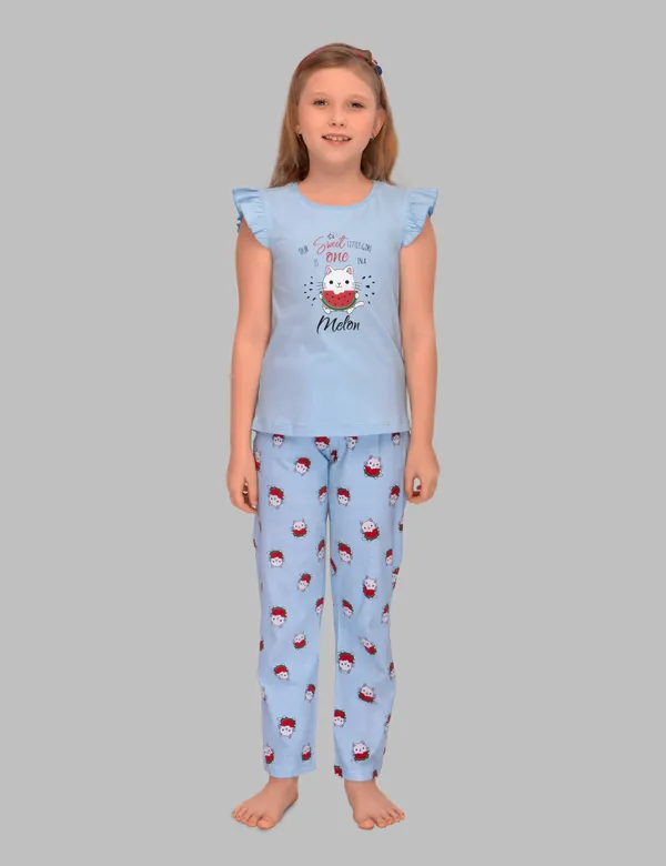 Kitty_Watermelon_eat_Top_Pajama_Set_For_Girls