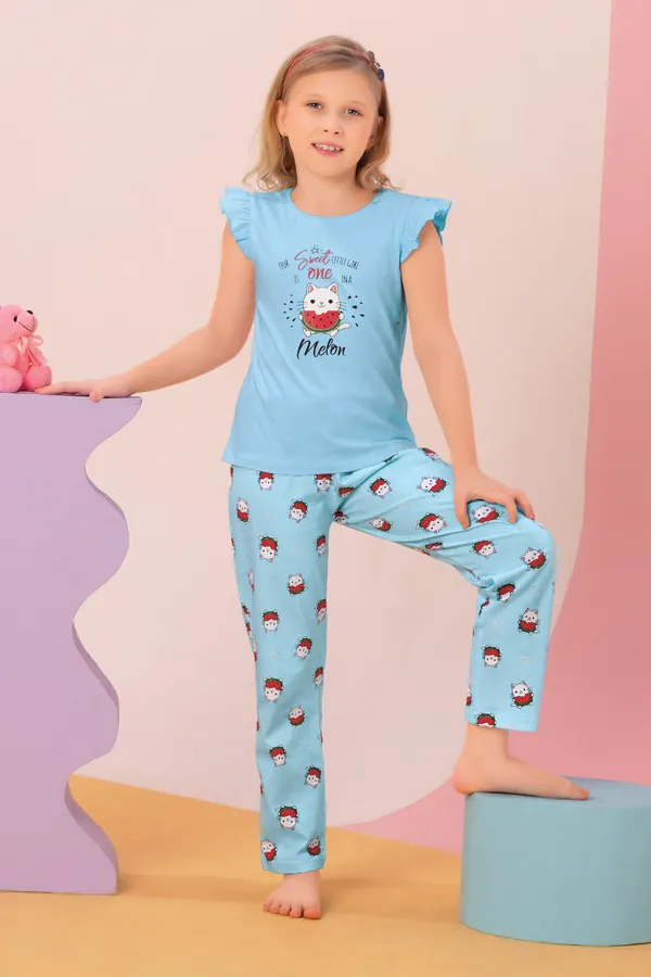 Kitty_Watermelon_eat_Top_Pajama_Set_For_Girls