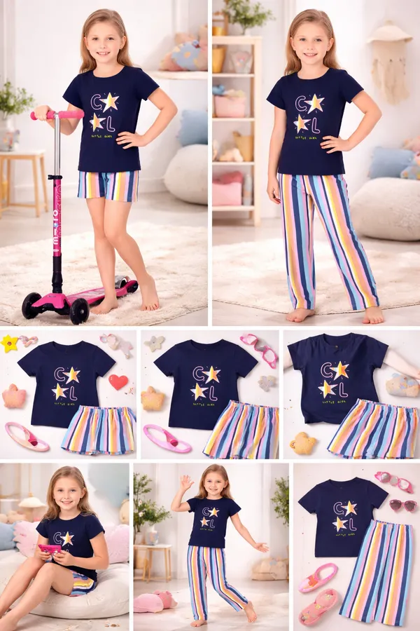 3_Piece_Nightsuits_Top_Pajama_Shorts_Sets_For_Girls