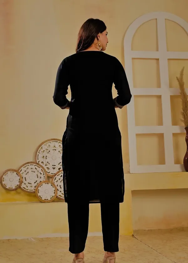 Black_Viscose_Rayon_Embroidered_V_Neck_A-Line_Kurta_Pant_And_Dupatta_For_Women_And_Girls