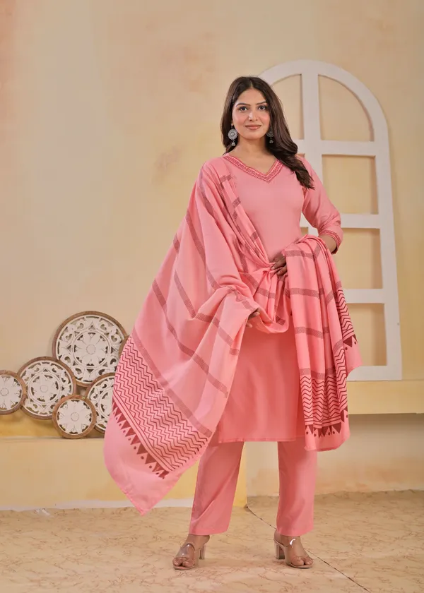 Pink_Viscose_Rayon_Embroidered_V_Neck_A-Line_Kurta_Pant_And_Dupatta_For_Women_And_Girls