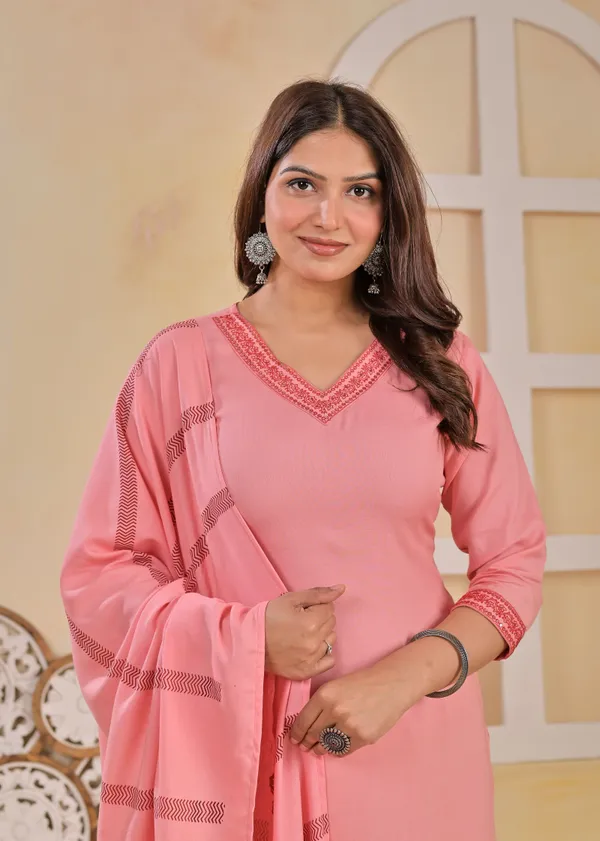 Pink_Viscose_Rayon_Embroidered_V_Neck_A-Line_Kurta_Pant_And_Dupatta_For_Women_And_Girls