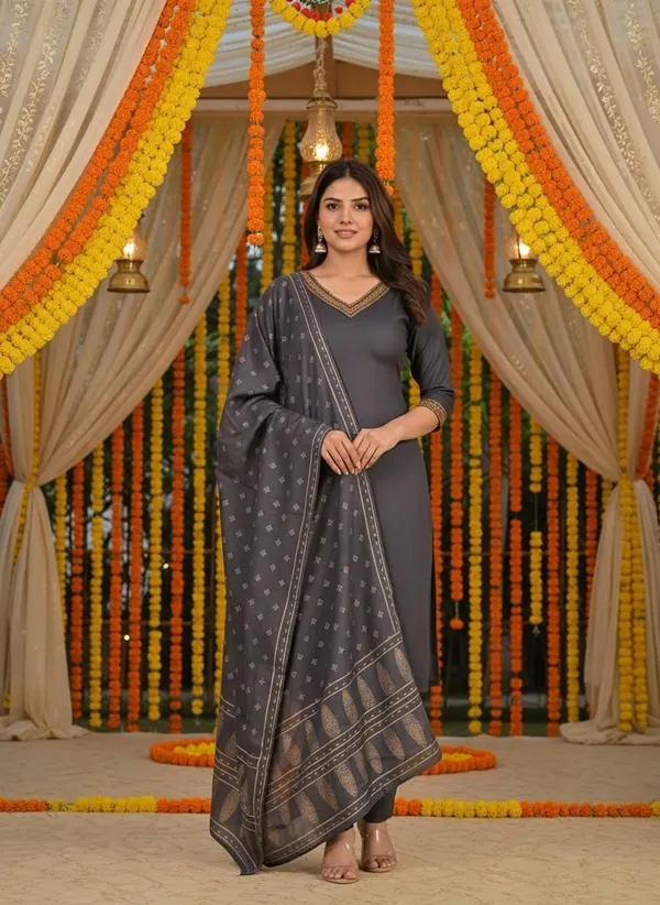 Grey_Viscose_Rayon_Embroidered_V_Neck_A-Line_Kurta_Pant_And_Dupatta_For_Women_And_Girls