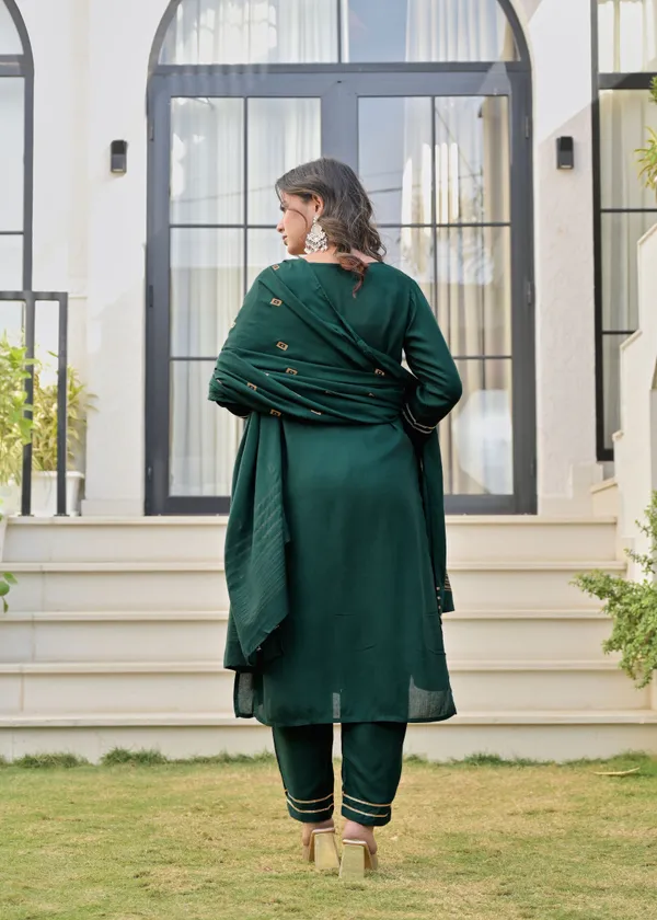 Dark_Green_And_Brown_Viscose_Rayon_Embroidered_Round_Neck_Straight_Kurta_Pyjama_And_Dupatta_For_Women_And_Girls_|_Pack_Of_2