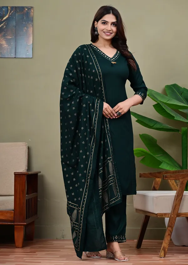 Green_Viscose_Rayon_Embroidered_V_Neck_Straight_Kurta_Pyjama_And_Dupatta_For_Women_And_Girls