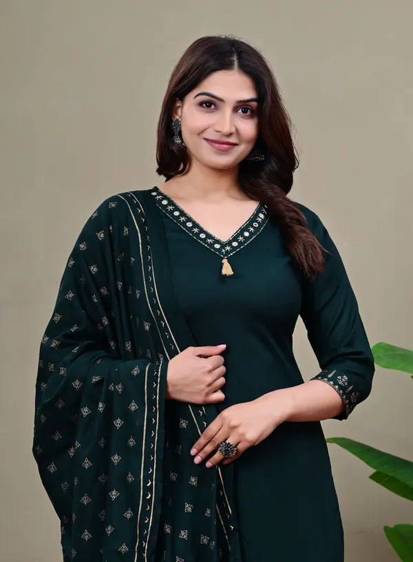 Green_Viscose_Rayon_Embroidered_V_Neck_Straight_Kurta_Pyjama_And_Dupatta_For_Women_And_Girls