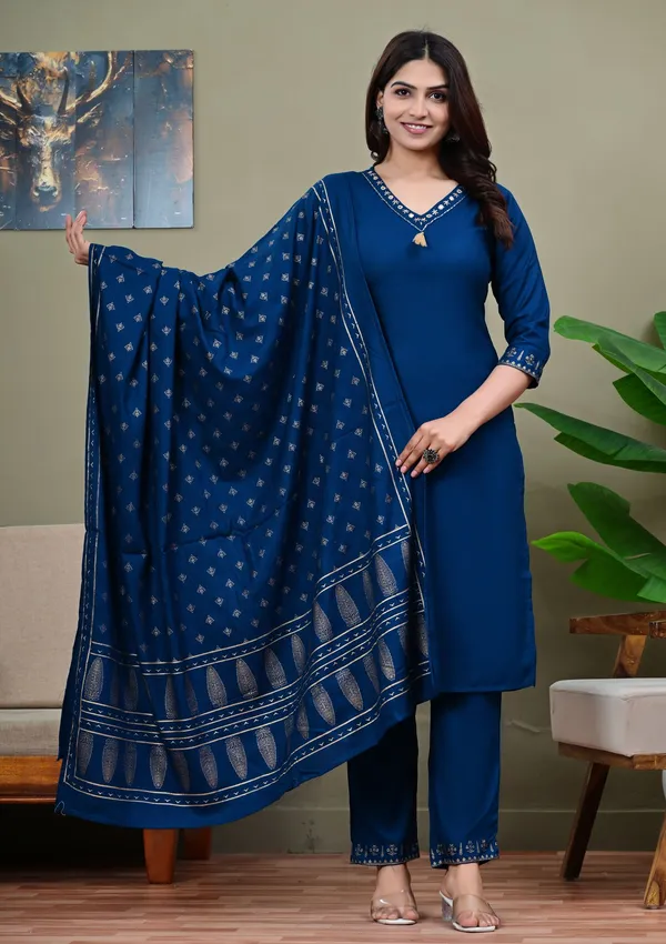 Dark_Blue_Viscose_Rayon_Embroidered_V_Neck_Straight_Kurta_Pyjama_And_Dupatta_For_Women_And_Girls
