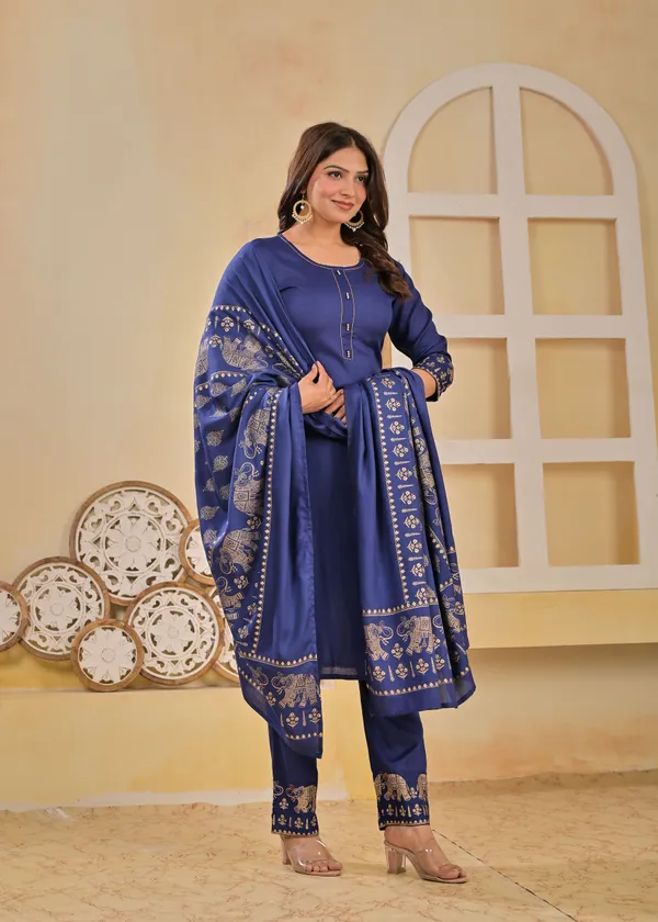Blue_Viscose_Rayon_Printed_Round_Neck_A-Line_Kurta_Pyjama_And_Dupatta_For_Women_And_Girls
