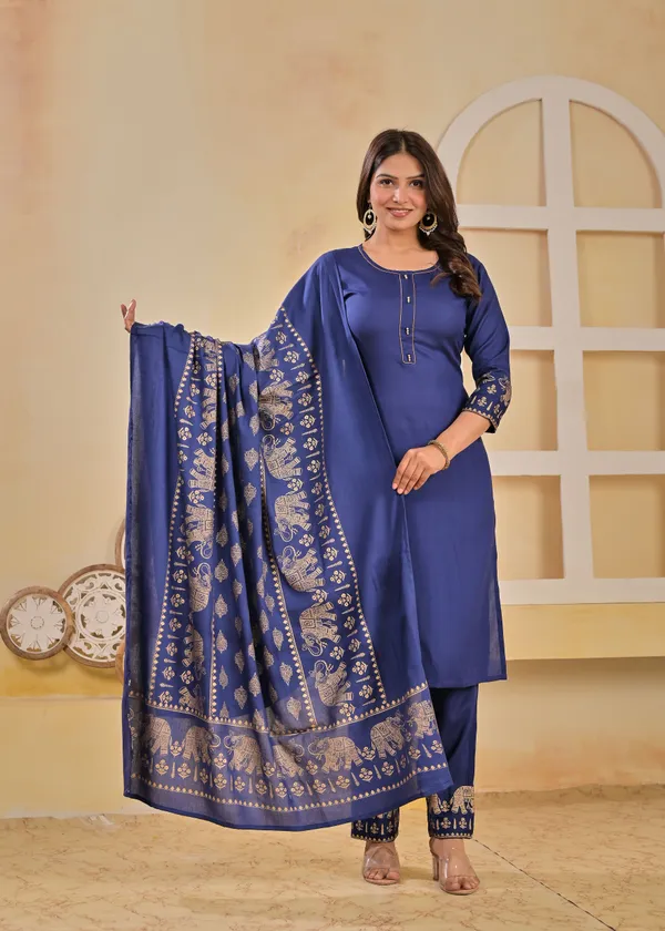 Blue_Viscose_Rayon_Printed_Round_Neck_A-Line_Kurta_Pyjama_And_Dupatta_For_Women_And_Girls