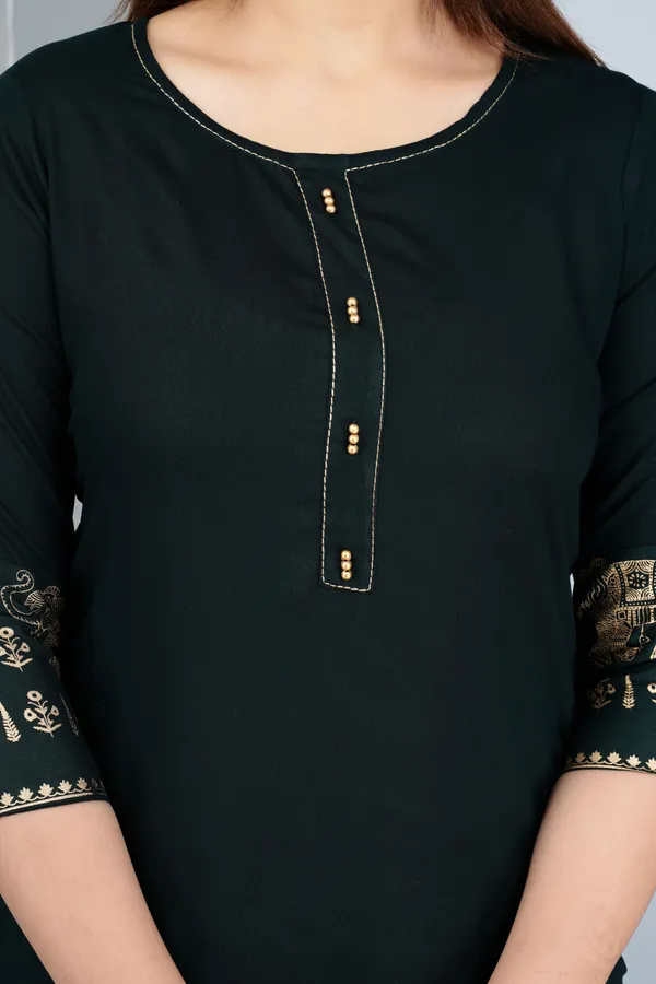 Dark_Green_Viscose_Rayon_Printed_Round_Neck_A-Line_Kurta_Pyjama_And_Dupatta_For_Women_And_Girls