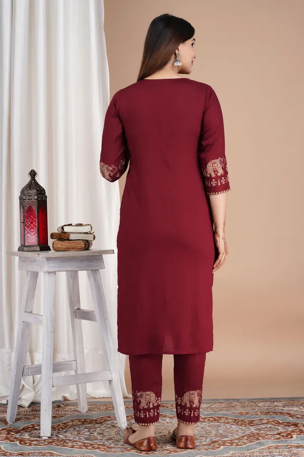 Maroon_Viscose_Rayon_Printed_Round_Neck_A-Line_Kurta_Pyjama_And_Dupatta_For_Women_And_Girls