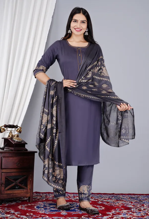 Grey_Viscose_Rayon_Printed_Round_Neck_A-Line_Kurta_Pyjama_And_Dupatta_For_Women_And_Girls
