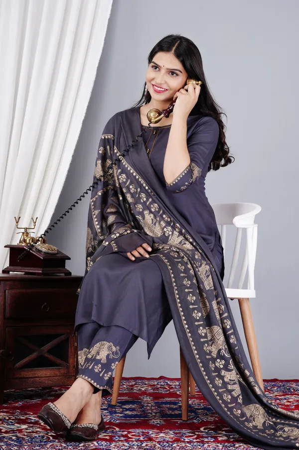 Grey_Viscose_Rayon_Printed_Round_Neck_A-Line_Kurta_Pyjama_And_Dupatta_For_Women_And_Girls