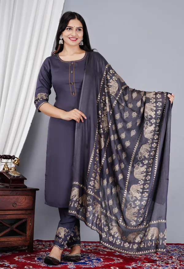 Grey_Viscose_Rayon_Printed_Round_Neck_A-Line_Kurta_Pyjama_And_Dupatta_For_Women_And_Girls