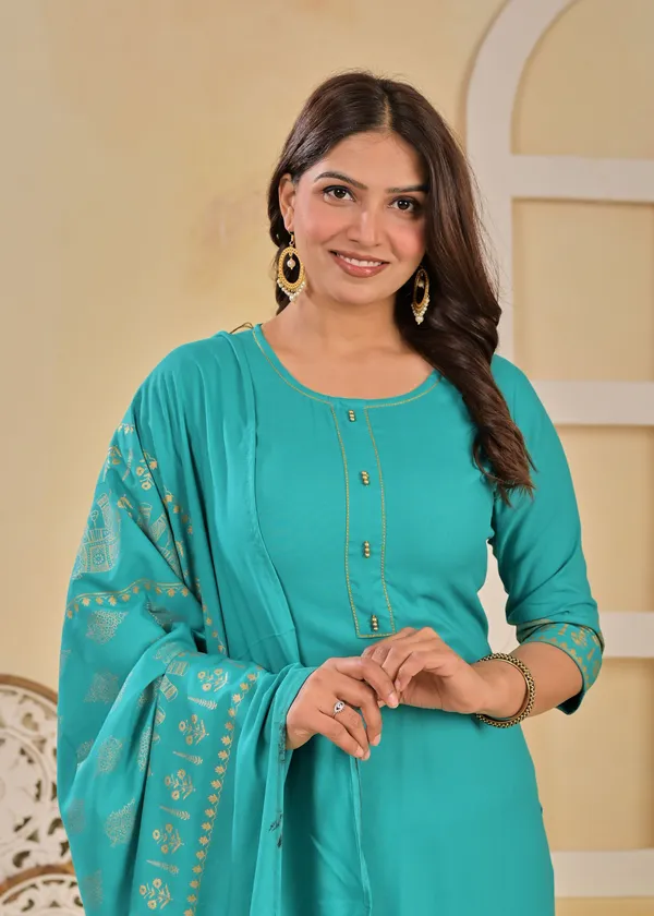 Light_Blue_Viscose_Rayon_Printed_Round_Neck_A-Line_Kurta_Pyjama_And_Dupatta_For_Women_And_Girls