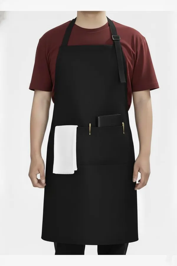 Black_Waterproof_Kitchen_Apron_Oil_&_Stain_Resistant_Apron_With_2_Pockets_For_Home