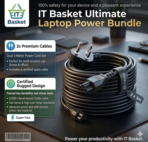 ITBasket_Ultra_Laptop_Power_Cable_Pack_2X_3M_Cables_Durable_High-Quality