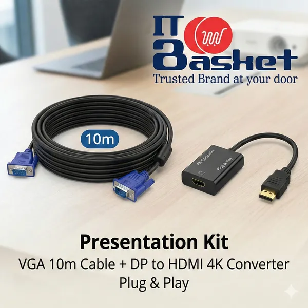ITBasket_Presentation_Kit_Vga_10M_Cable_+_Dp_To_Hdmi_4K_Converter_Plug_&_Play