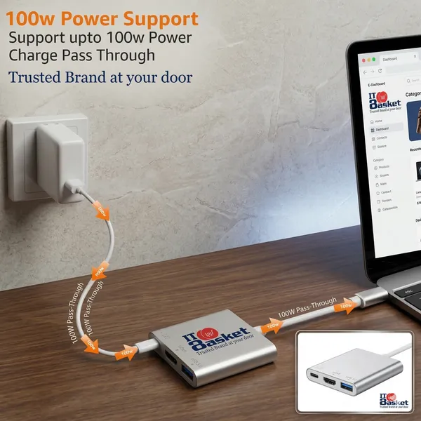 ITBasket_3-In-1_Usb_Type_C_To_Hdmi_Adapter__100W_Pd_Fast_Charging_Port_Usb_A_3.0_Multiport_Hub_For_Macbook_Pro_Air_Windows_Laptop_Tablet_Smartphone_&_All_Type_C_Devices