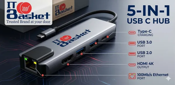 ITBasket_5-in-1_Type-C_Hub,_with_RJ_45_Ethernet_Port,_5Gbps_Data_Transfer,_HDMI_Port,_USB_3.0,_PD_Quick_Charge,Ultra_Data_Quality(Grey)_Sleek_Finish